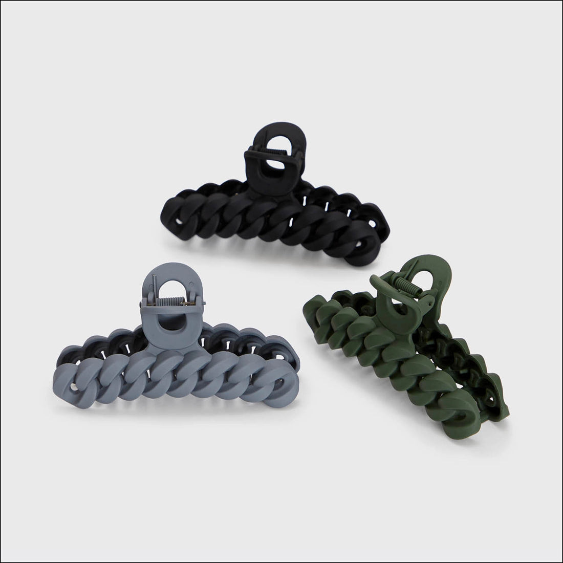 Kitsch Eco-friendly Chain Claw Clip 3pc Set - Black/Moss