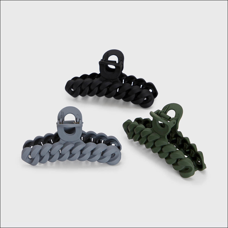 Kitsch Eco-friendly Chain Claw Clip 3pc Set - Black/Moss