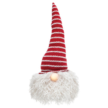 Large Red and White Striped Hat Gnome with Light Up Nose