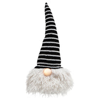 Large Black and White Striped Hat Gnome with Light Up Nose
