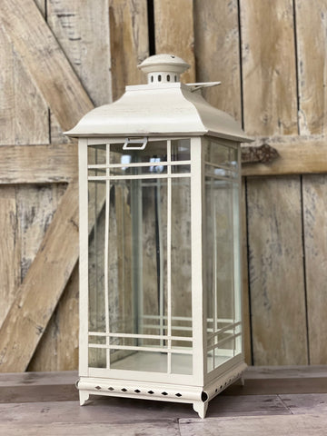 Tall White Glass Framed Lantern