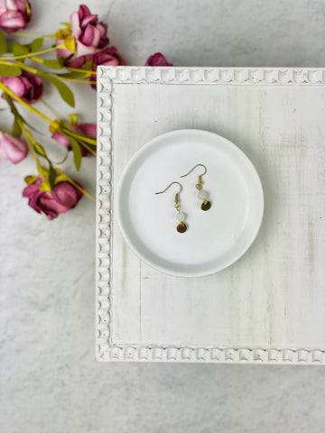 Gold Circle with White Bead Drop Earrings
