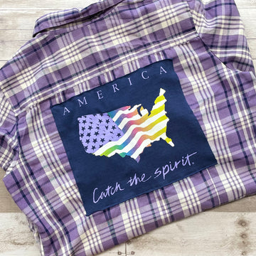 Repurposed Plaid Shirt with America Patch