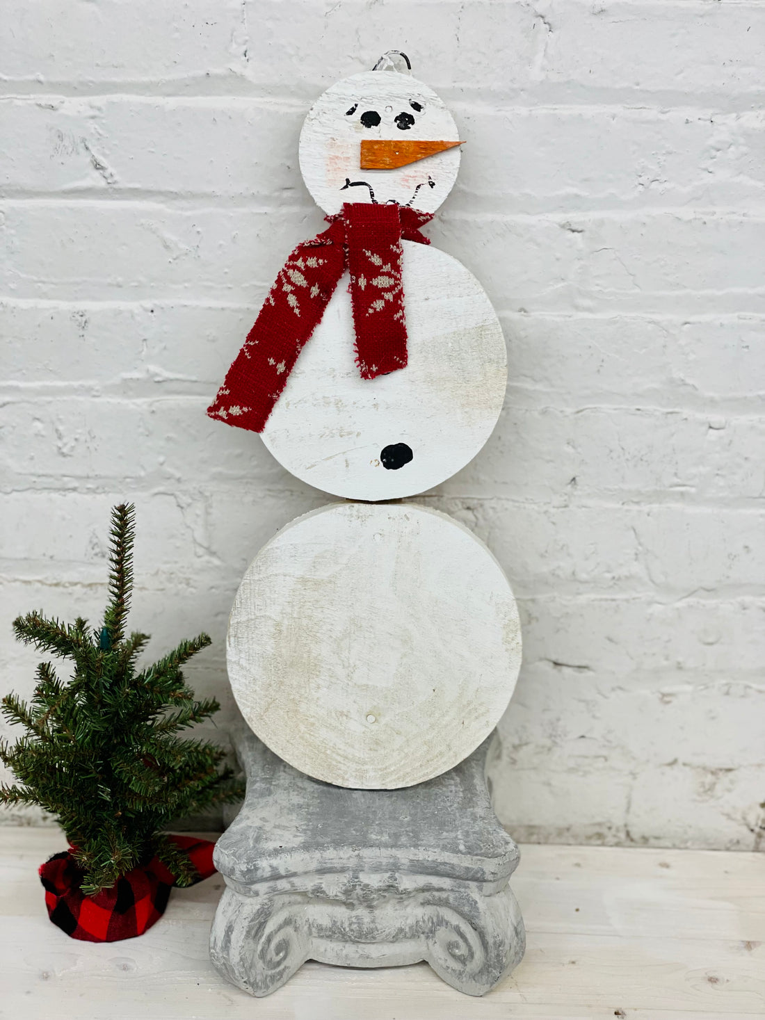 Wood Hanging Snowman with Red Scarf