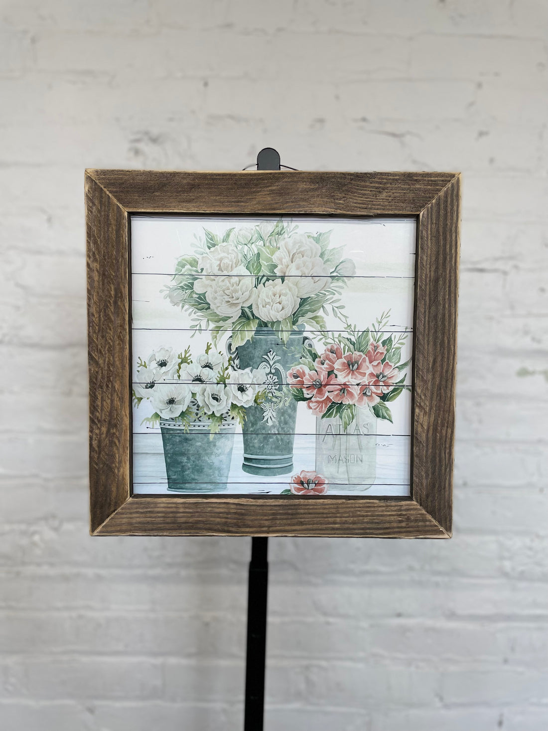 Jan Michaels' Pretty Posies Hanging Sign - Brown Stain Frame