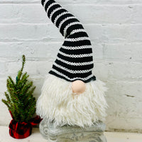 Large Black and White Striped Hat Gnome with Light Up Nose