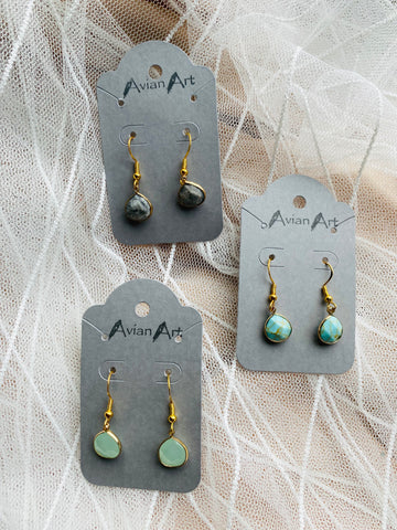 Round Gemstone Drop Earrings