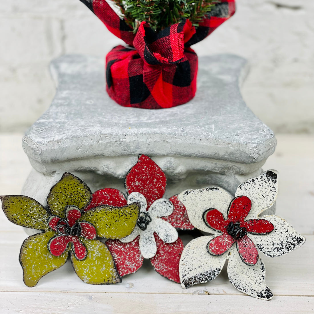 Galvanized Metal Glitter Poinsettia Magnet