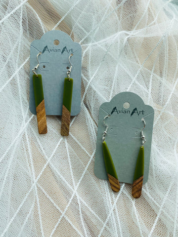 Olive and Wood Resin Drop Earrings