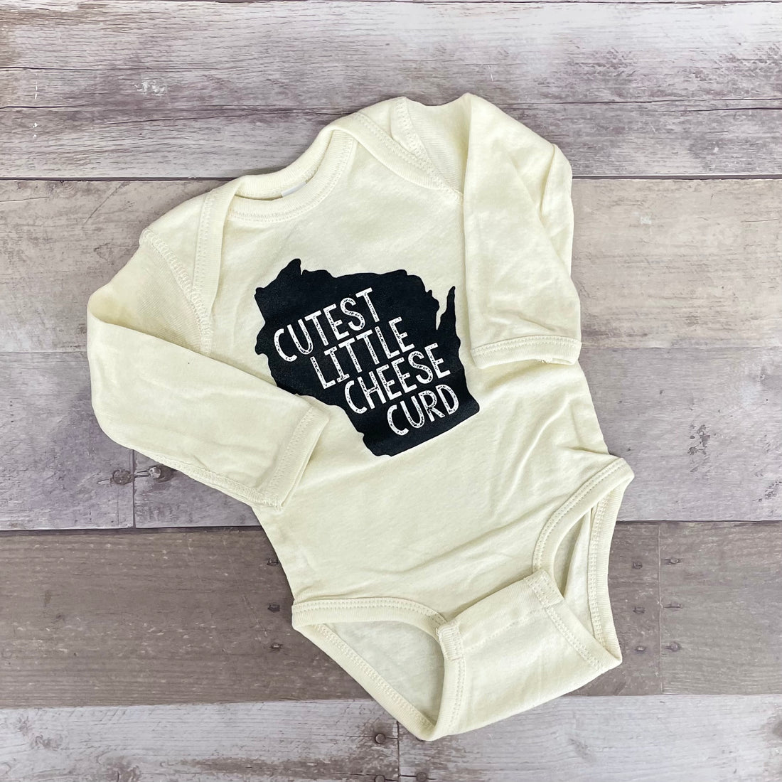 Cutest Little Cheese Curd Long Sleeve Onesie - Pale Yellow