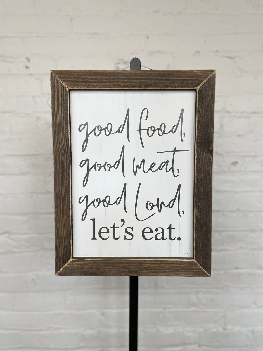 Jan Michaels' Good Food Hanging Sign - Brown Stain Frame