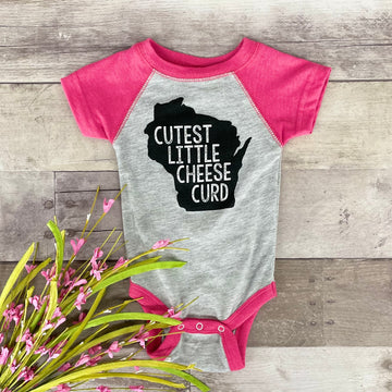 Cutest Little Cheese Curd Onesie - Raglan Pink