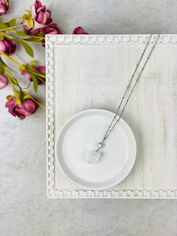 Silver Quartz with Marbled Bead Necklace