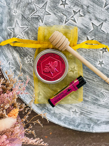 Honey House Naturals 2-Piece Gift Set - Raspberry Pomegranate Lip Butter & Honey Bee Bar Lotion