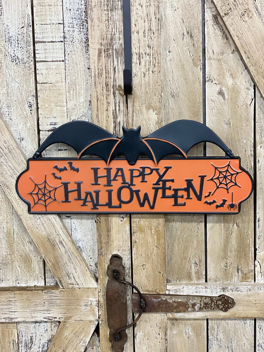 Happy Halloween Metal Bat Sign
