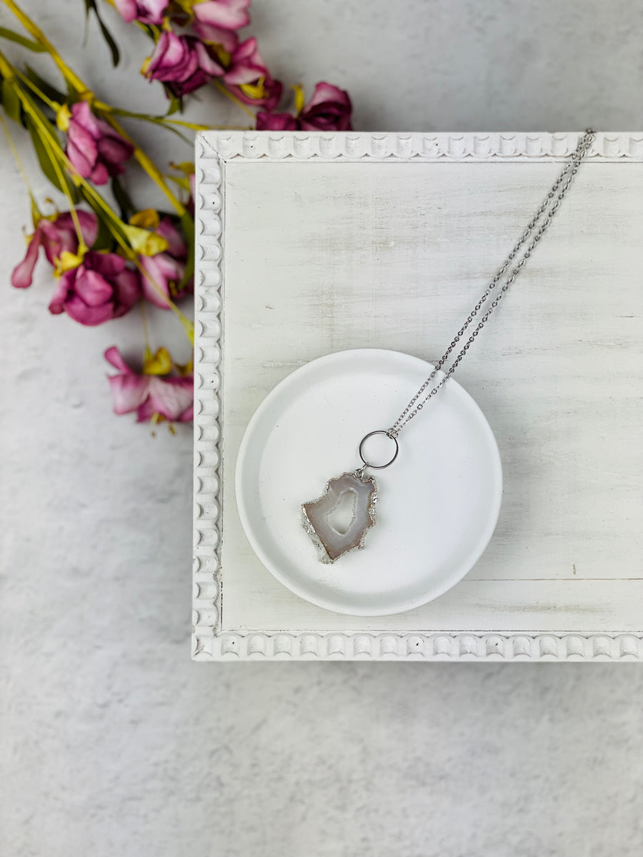 Silver Geode + Circle Necklace