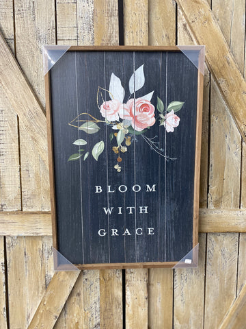 Bloom with Grace Hanging Wood Sign