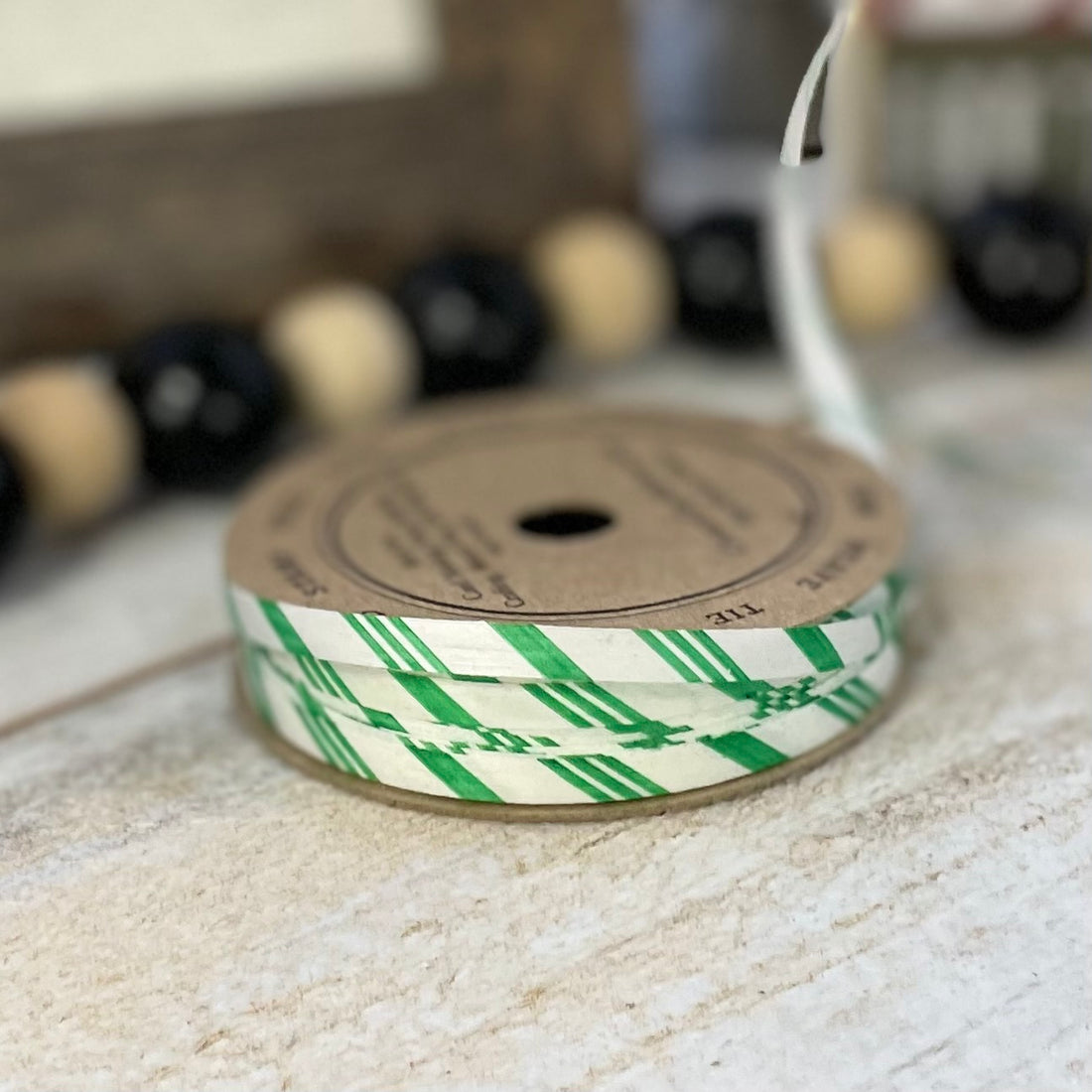 Green and White Striped Ribbon