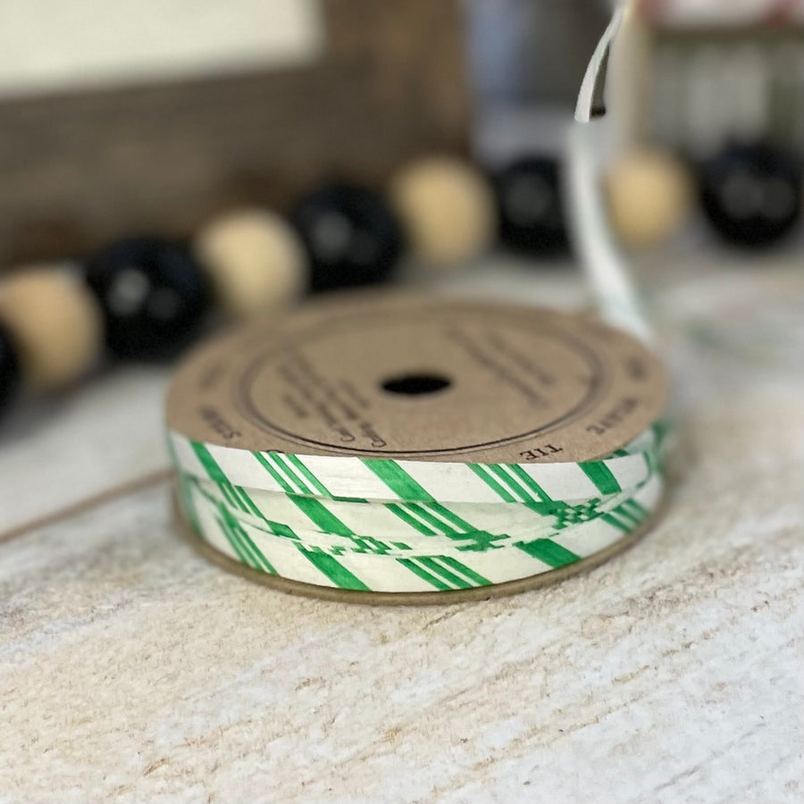 Green and White Striped Ribbon