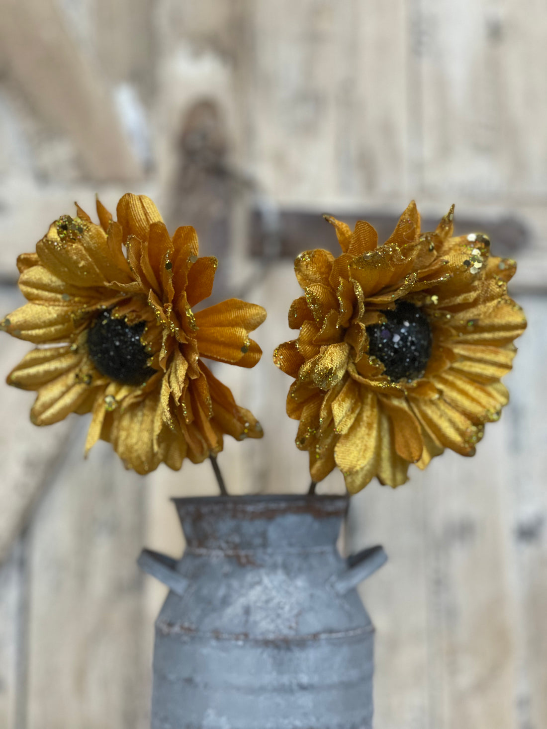 Glitter Yellow Velvet Sunflower Pick