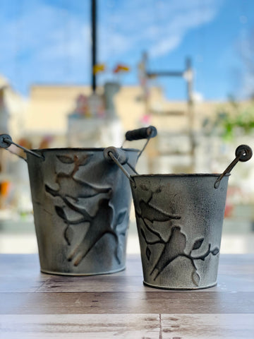 Metal Buckets with Imprinted Birds