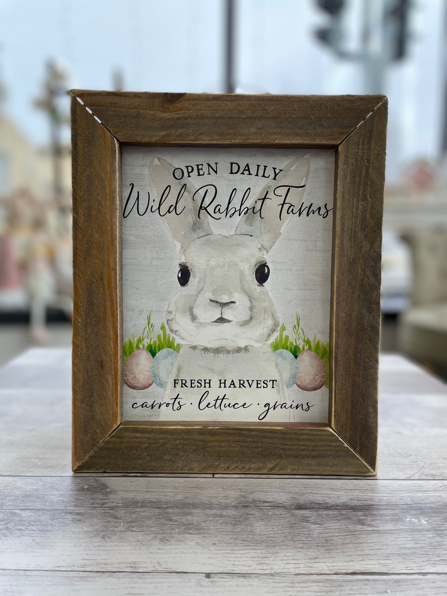 Jan Michaels' Wild Rabbit Farms Hanging Sign - Brown Stain Frame