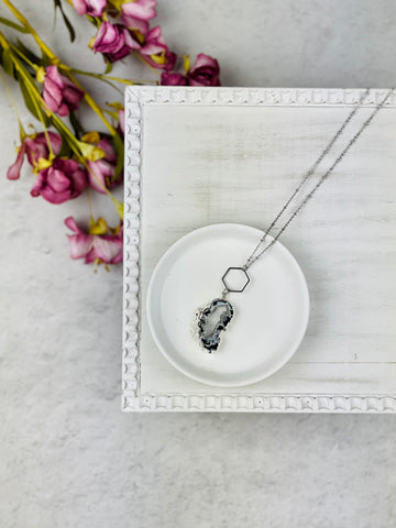 Silver Geode + Hexagon Necklace