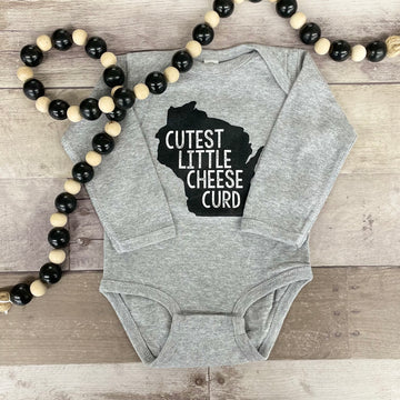 Cutest Little Cheese Curd Long Sleeve Onesie - Gray