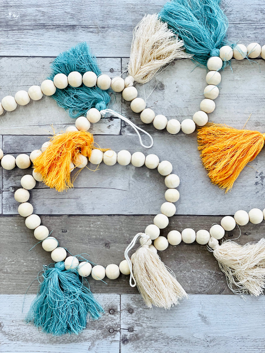66'' Natural Wood Bead Garland with Tassels