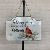 Wishing You a Season Full of Blessings Cardinal Hanging Sign
