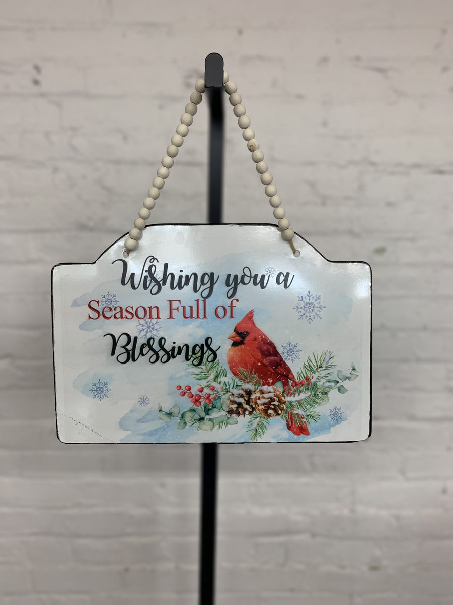 Wishing You a Season Full of Blessings Cardinal Hanging Sign