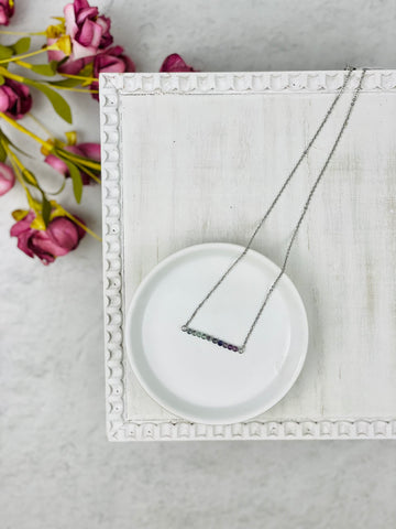 Silver Dainty Beaded Multicolor Bar Necklace