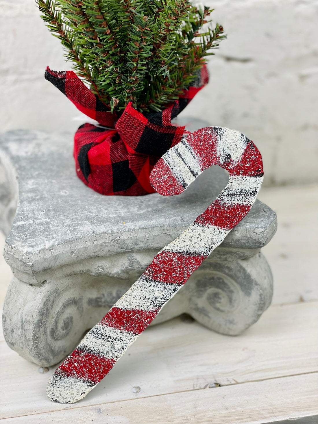 Galvanized Metal Glitter Candy Cane Magnet