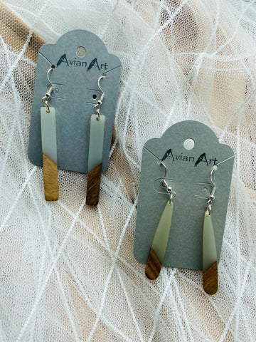 Gray and Wood Resin Drop Earrings