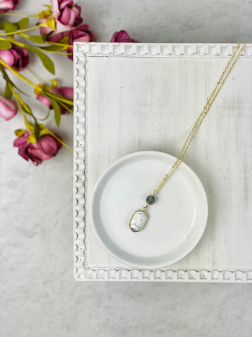 Gold Howlite with Smokey Gray Bead Necklace