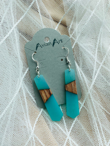 Turquoise, Blue & Wood Tie Shaped Resin Drop Earrings