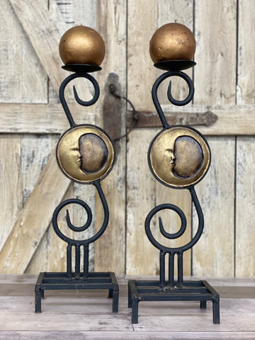 Vintage Moon Candleholder Set