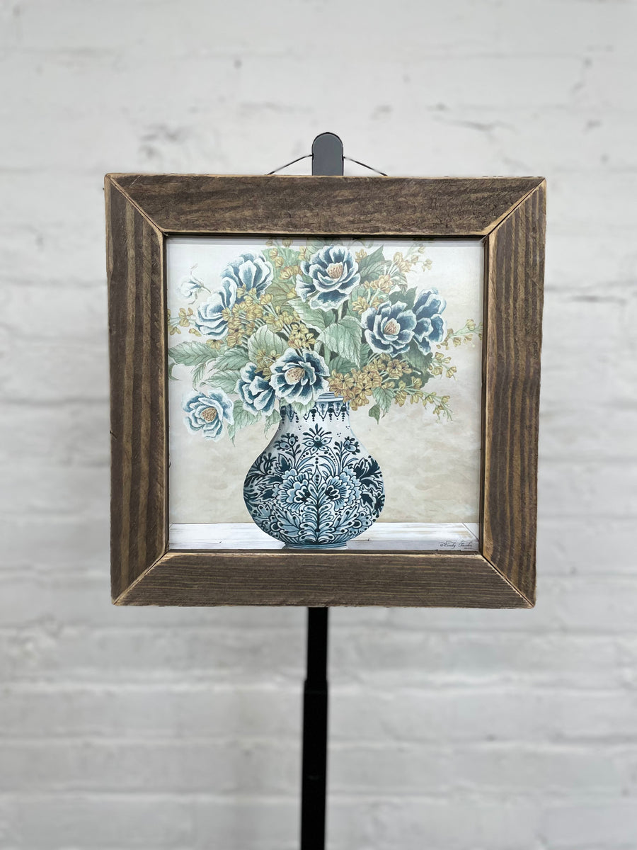 Jan Michaels' Antique Floral Hanging Sign - Brown Stain Frame