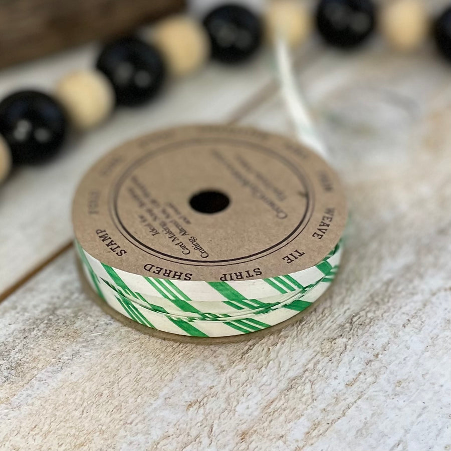 Green and White Striped Ribbon