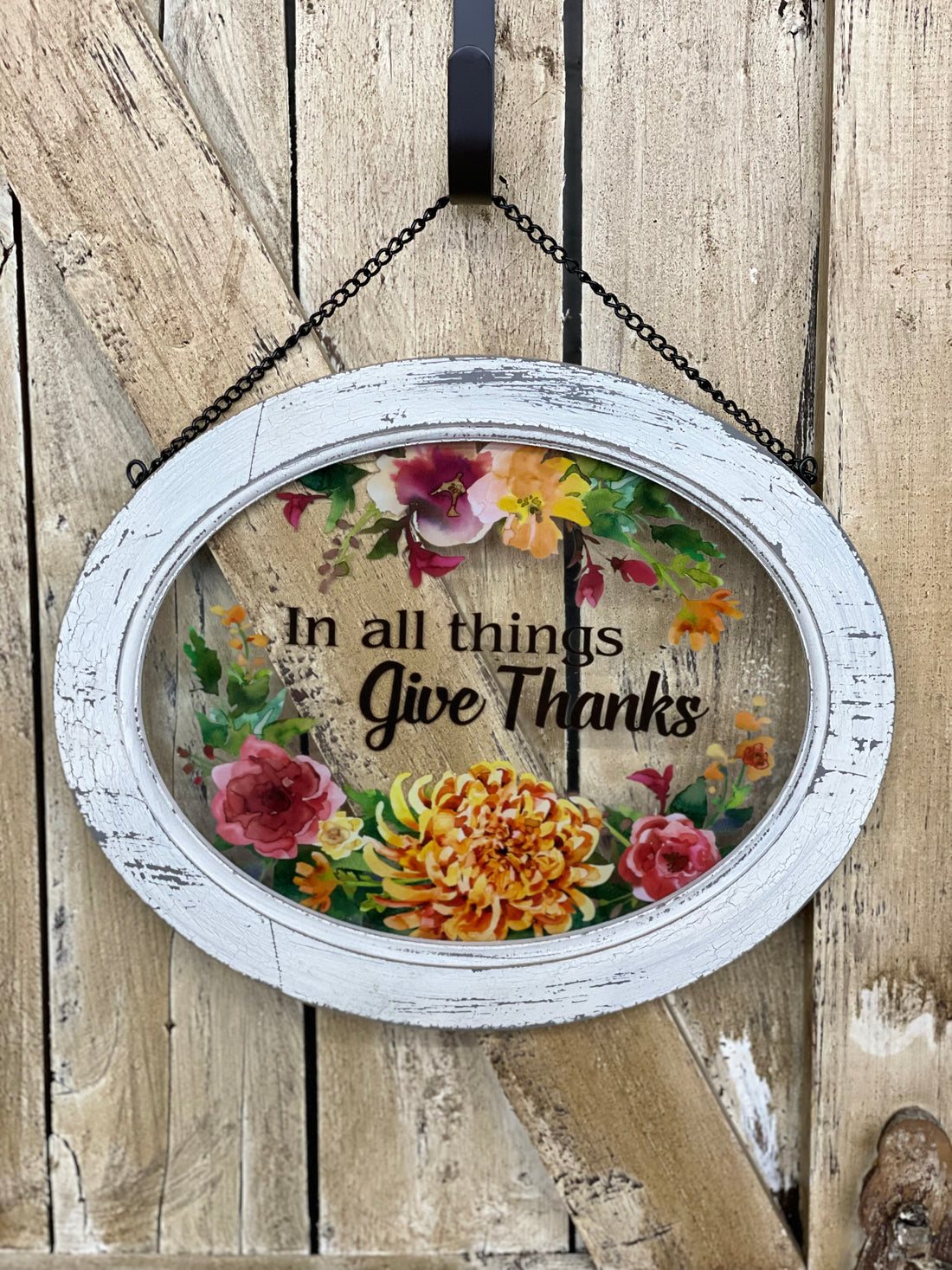 In All Things Give Thanks Hanging Oval Sign