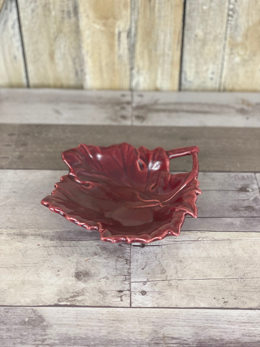 Red Glass Leaf Dish