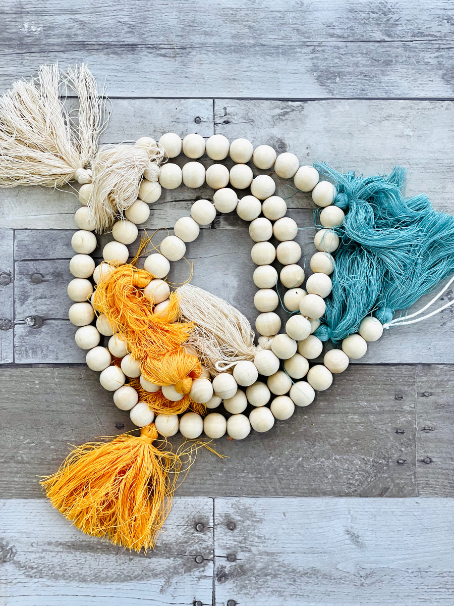 66'' Natural Wood Bead Garland with Tassels