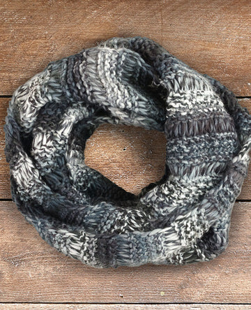 Ombre Knit Infinity Scarf - Black & White