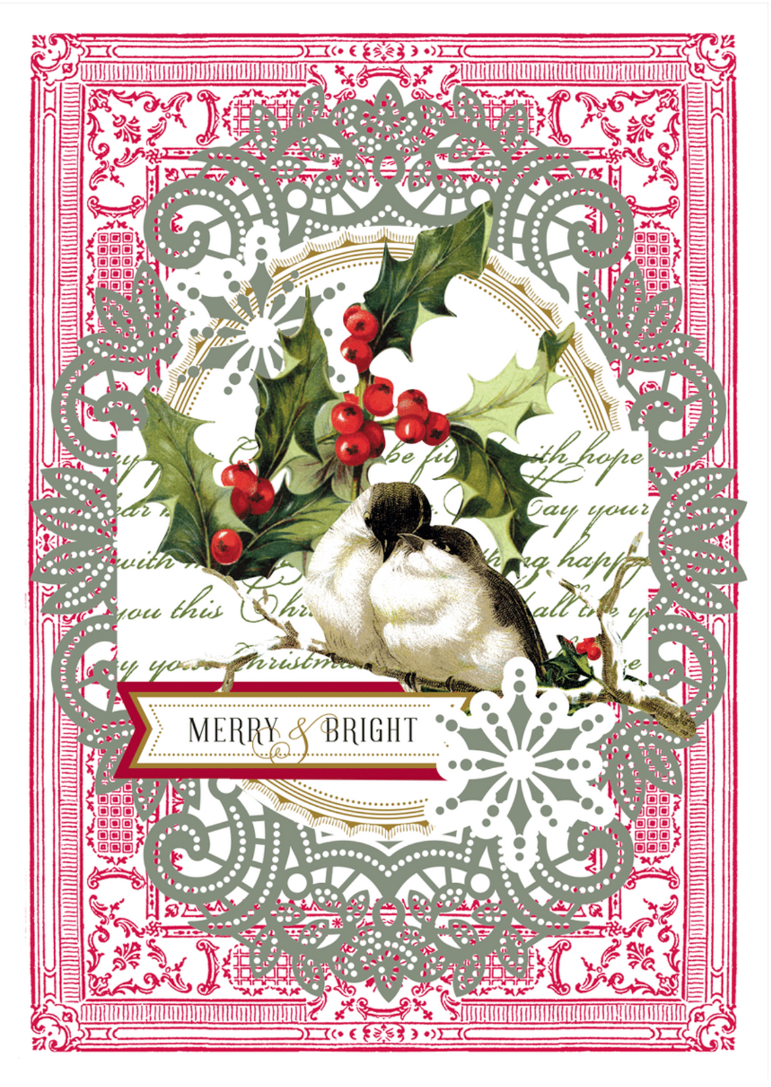 Birds and Holly Handmade Boxed Holiday Cards - Set of 10