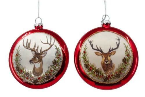 Kurt Adler Red Disc With Deer Ornaments