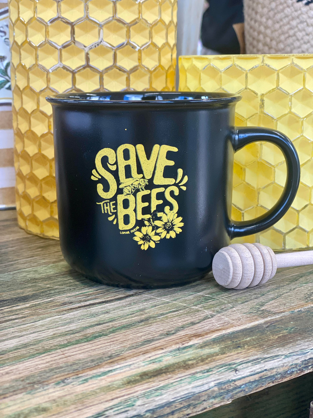Save the Bees Mug and Honeycomb Stir Stick