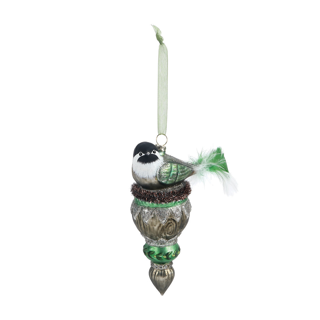 Demdaco Chickadee Finial Glass Ornament